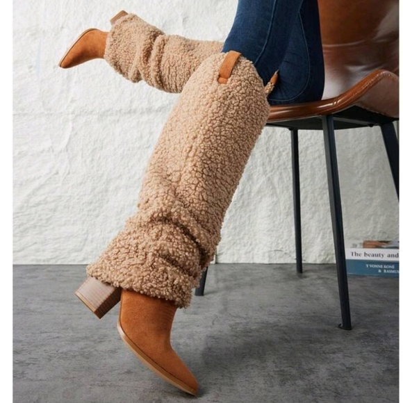 Women Knee High Boots Western Cowboy Boots Chunky Heel Warm Boots Slouch Tall - Picture 1 of 5